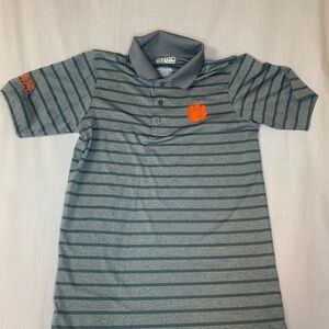 Gray Striped Polo Shirt with Clemson Logo